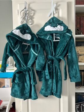George Teal Plush Hooded Kids Robe with Animal Face
